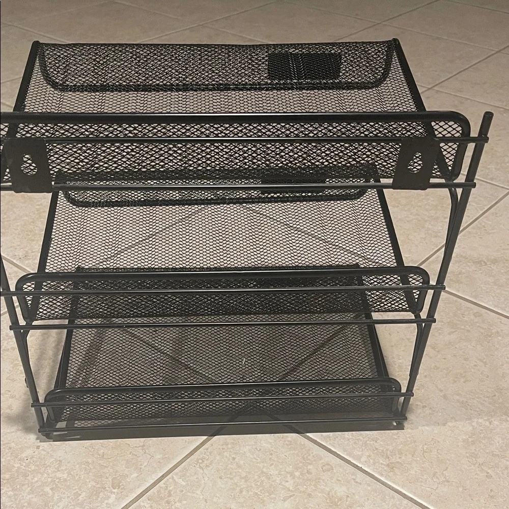 Black 3-Tier Mesh Desk File Organizer - Stackable Desktop Trays